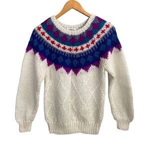 Anderson Little Fair Isle Knit Sweater Womens Medium Cream Nordic Cozy Vintage